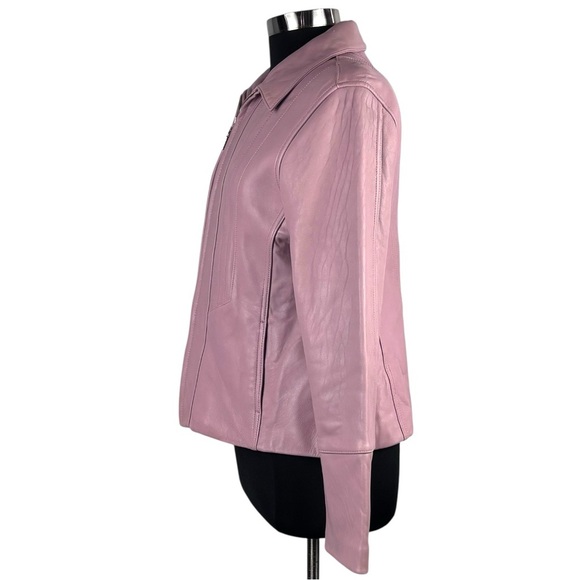 AVANTI LIGHT PINK LEATHER ZIP FRONT TAILORED COLLARED BLAZER Y2K JACKET - Picture 7 of 16